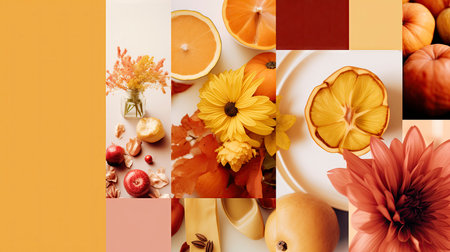 Pumpkins and Flowers with Spices on Earth Tone Backdropの素材