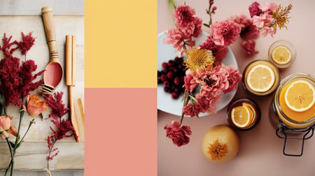 Pumpkins and Flowers with Spices on Earth Tone Backdropの素材