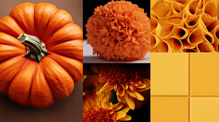 Pumpkins and Flowers with Spices on Earth Tone Backdropの素材