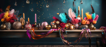 Elegant Masquerade: Venetian Masks and Romantic Candlelightの素材