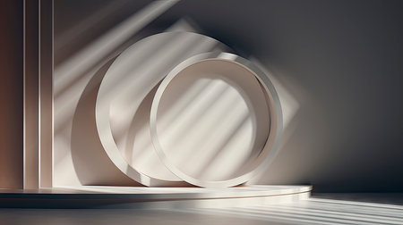 Minimalist Modern Room with Arch Doorway and Circular Artの素材