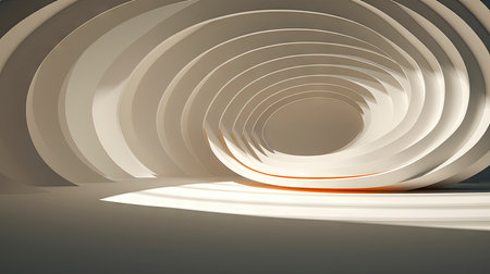 Minimalist Modern Room with Arch Doorway and Circular Artの素材