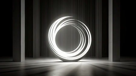 Minimalist Modern Room with Arch Doorway and Circular Artの素材