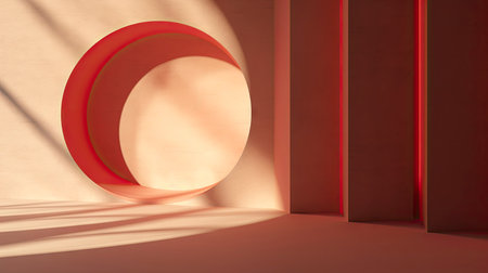 Minimalist Modern Room with Arch Doorway and Circular Artの素材