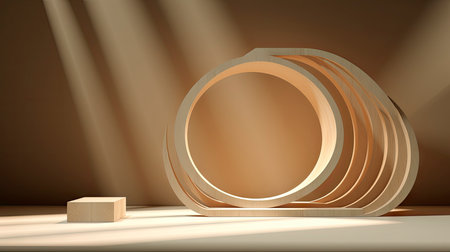 Minimalist Modern Room with Arch Doorway and Circular Artの素材