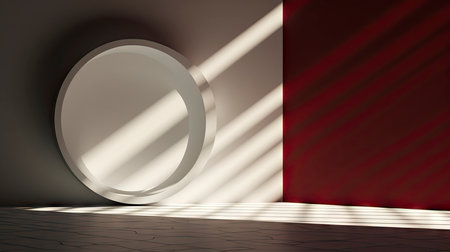 Minimalist Modern Room with Arch Doorway and Circular Artの素材