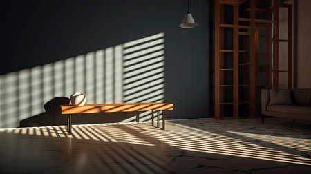 Sunlight Casting Elegant Shadows in a Modern Roomの素材