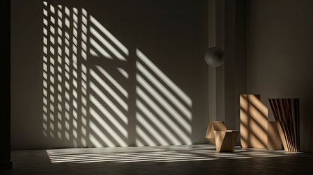 Sunlight Casting Elegant Shadows in a Modern Roomの素材