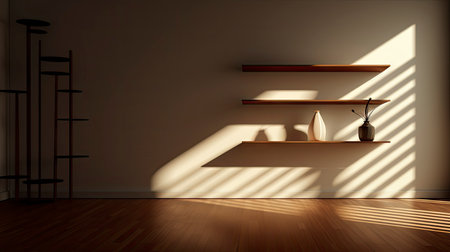 Sunlight Casting Elegant Shadows in a Modern Roomの素材