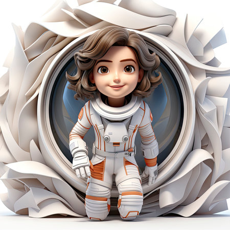 Childlike Cartoon-Style Astronaut Isolated on a White Backgroundの素材