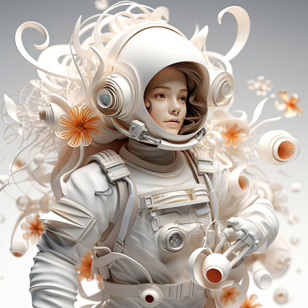 Childlike Cartoon-Style Astronaut Isolated on a White Backgroundの素材