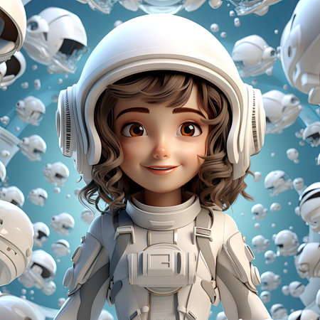 Childlike Cartoon-Style Astronaut Isolated on a White Backgroundの素材