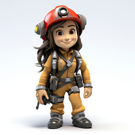 Animated Young Female Miner with Equipment Ready for Workの素材