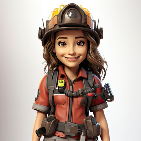 Animated Young Female Miner with Equipment Ready for Workの素材