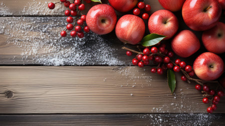 Nature's Bounty: Fresh and Vibrant Assortment of Fruits and Spices on Wooden Backdropの素材