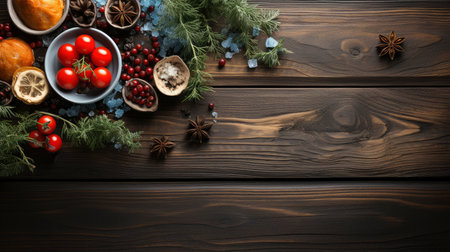 Nature's Bounty: Fresh and Vibrant Assortment of Fruits and Spices on Wooden Backdropの素材