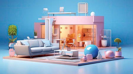 Modern Miniature Home Model: A Showcase of Urban Elegance and Green Livingの素材