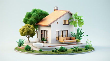 Modern Miniature Home Model: A Showcase of Urban Elegance and Green Livingの素材