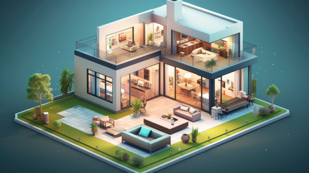 Modern Miniature Home Model: A Showcase of Urban Elegance and Green Livingの素材