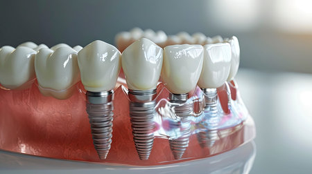 Advanced Dental Implant Procedure: A Detailed Illustration of a Tooth Replacement with a Modern Implant in Gumsの素材