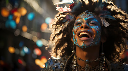 Lets dance all our troubles away. Cropped shot of beautiful samba dancers performing in a carnival with their band.の素材