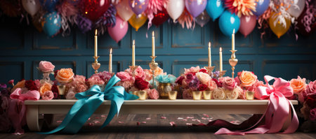 Authentic beautiful Venetian masks on a dark wooden table in Veniceの素材