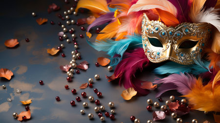 Elegance and Mystery: A Venetian Masquerade with Luxurious Golden Mask and Exquisite Floral Embellishmentsの素材