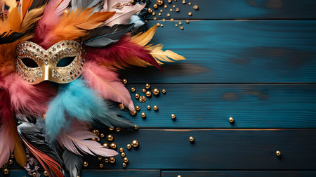 Elegance and Mystery: A Venetian Masquerade with Luxurious Golden Mask and Exquisite Floral Embellishmentsの素材