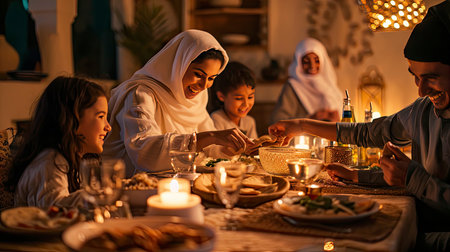 Ramadan Kareem: A Heartwarming Gathering of Family Sharing Traditional Iftar Mealの素材