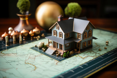 Miniature Dream Home: An Idyllic Model House Amidst a Forest of Urban Spiersの素材