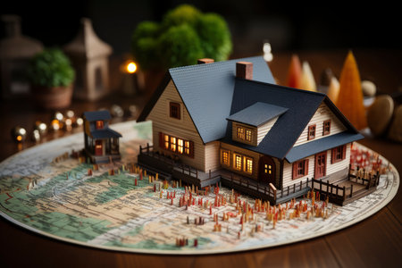 Miniature Dream Home: An Idyllic Model House Amidst a Forest of Urban Spiersの素材