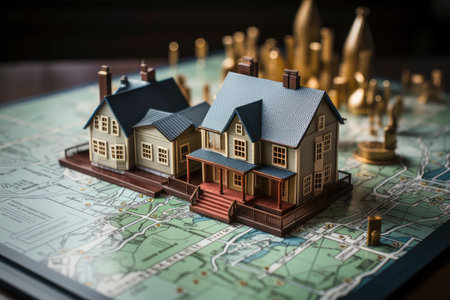 Miniature Dream Home: An Idyllic Model House Amidst a Forest of Urban Spiersの素材