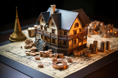 Miniature Dream Home: An Idyllic Model House Amidst a Forest of Urban Spiersの素材