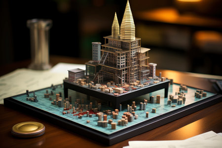 Miniature Dream Home: An Idyllic Model House Amidst a Forest of Urban Spiersの素材