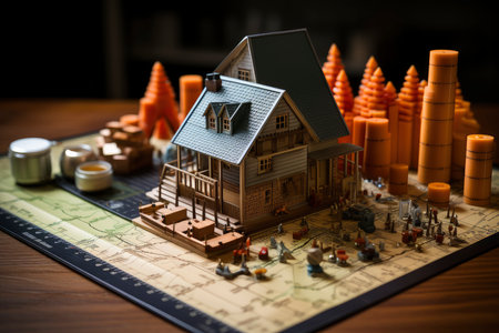 Miniature Dream Home: An Idyllic Model House Amidst a Forest of Urban Spiersの素材