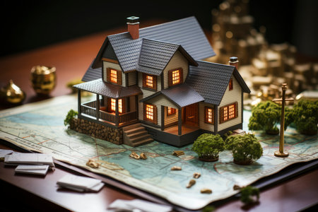 Miniature Dream Home: An Idyllic Model House Amidst a Forest of Urban Spiersの素材
