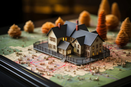Miniature Dream Home: An Idyllic Model House Amidst a Forest of Urban Spiersの素材