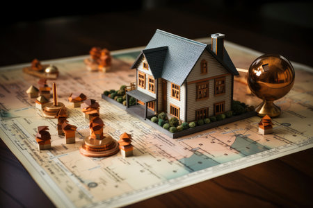 Miniature Dream Home: An Idyllic Model House Amidst a Forest of Urban Spiersの素材