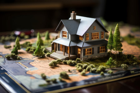 Miniature Dream Home: An Idyllic Model House Amidst a Forest of Urban Spiersの素材