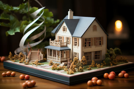 Miniature Dream Home: An Idyllic Model House Amidst a Forest of Urban Spiersの素材