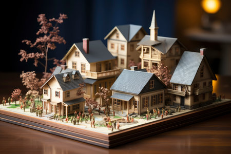 Miniature Dream Home: An Idyllic Model House Amidst a Forest of Urban Spiersの素材