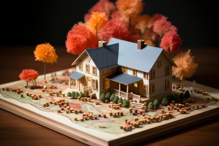 Miniature Dream Home: An Idyllic Model House Amidst a Forest of Urban Spiersの素材