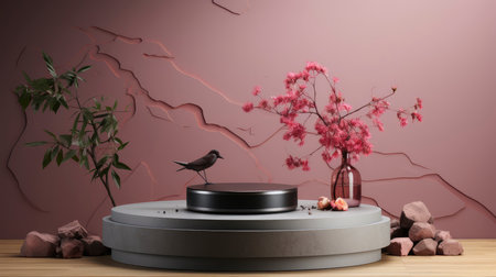 Stone podium for display product. Background for cosmetic product branding, identity and packagingの素材