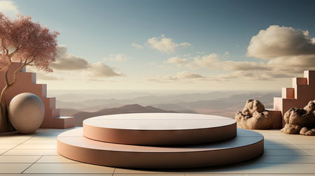 Stone podium for display product. Background for cosmetic product branding, identity and packagingの素材