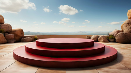 Stone podium for display product. Background for cosmetic product branding, identity and packagingの素材