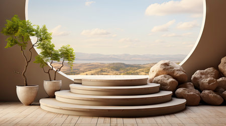 Stone podium for display product. Background for cosmetic product branding, identity and packagingの素材