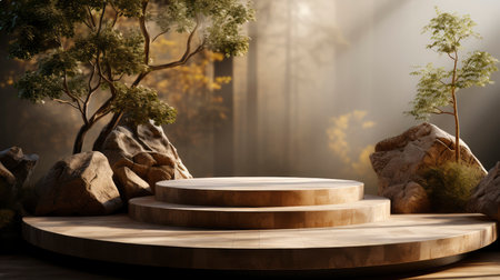 Stone podium for display product. Background for cosmetic product branding, identity and packagingの素材