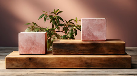 Stone podium for display product. Background for cosmetic product branding, identity and packagingの素材