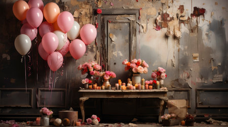 Romantic Valentine's Day Setting with Lush Rose Bouquets, Elegant Gifts, and Ambient Candlelightの素材