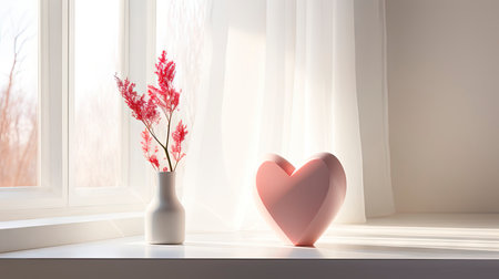 Minimalist Valentine's Day Composition with Heart-Shaped Decorations and Soft Natural Lightの素材